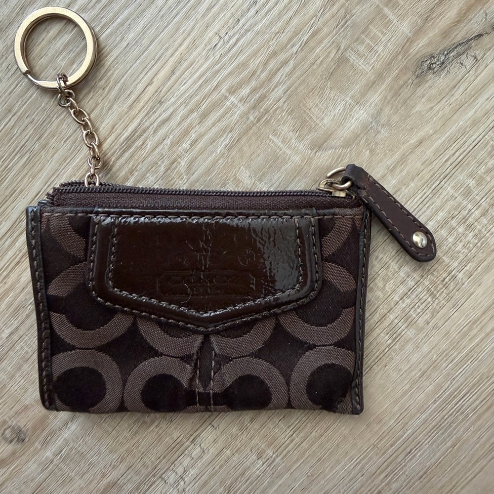Coach Brown Circle Pattern Keychain Wallet